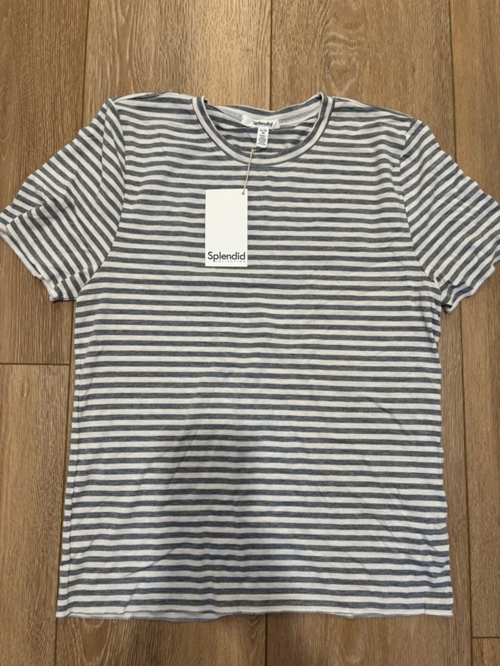 Splendid Gray and White Striped Crew Tee